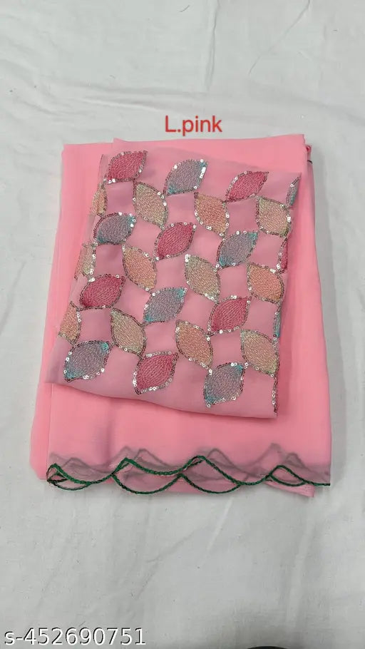 Pink and gold sequined saree with a plain blouse