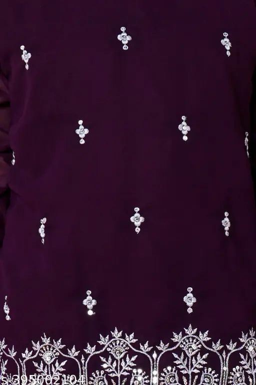 Purple embroidered sequin sharara set with dupatta for kids (age 3-12), made from Georgette fabric (India)