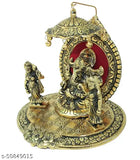 Golden metal Crafticia Sitting Lord Ganesh with Ridhi and Sidhi showpiece (16x14x20 cm)