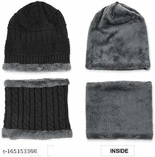 Grey fleece knit hat, winter style, unisex, warm lining, inside tag visible