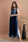 Navy blue rayon Naira kurti, ethnic print, festive occasion
