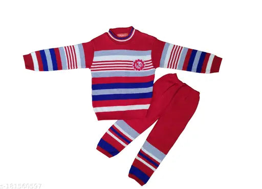 Boys' woolen striped winter sweater set (top & bottom), long sleeves, 12-18 months size