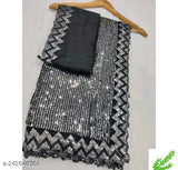 Black sequin saree, with fringe border, fine cutwork and fancy zari pattern