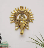 Golden Ganesh Kiran wall hanging, handcrafted white metal statue for Vastu decoration, symbolizing power & good luck, size 23x20x5 cm