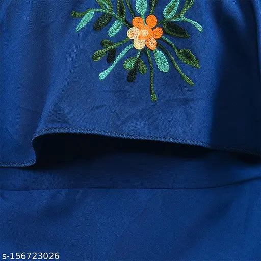 Green rayon embroidered party frock for kids, delightful addition to little girls' wardrobe