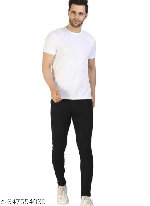Black denim men's jeans, plain style from India