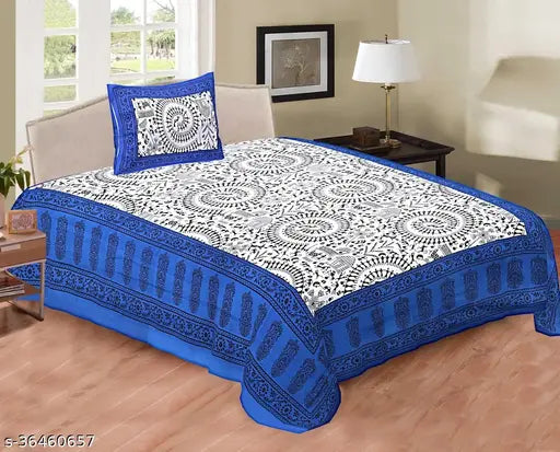 Jaipuri single bed cotton bedsheets set, regular quality with 2 pillow covers, ideal for kids, India origin