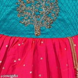 Indian-made satin embroidered fit-and-flare knee length frock dress for girls
