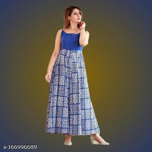 Blue anarkali kurta, printed fabric