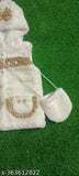 Woolen baby girls bow hooded white gown, solid pattern, 3-24 months sizes