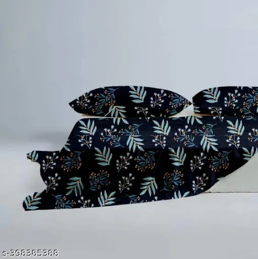 Premium Glace Cotton safari black branches fitted bedsheet (72x78x8") with 2 zig-zag pillow covers, ideal for summer and long-lasting use