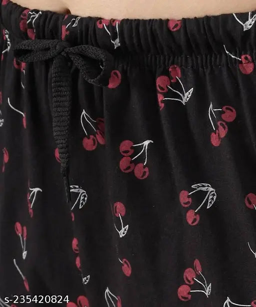 Black cotton pyjama night dress lounge wear printed pyjamas for women and girls