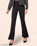 Dark blue high waisted flared pants with a zipper