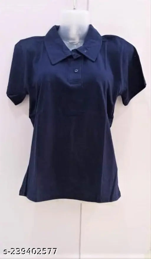 Viscose polo neck t-shirt, solid color for women's and girls' casual wear