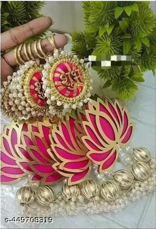 Plastic round lotus Shubh Labh hanging (2 pcs) for festive home decor, adds Indian charm and positive energy