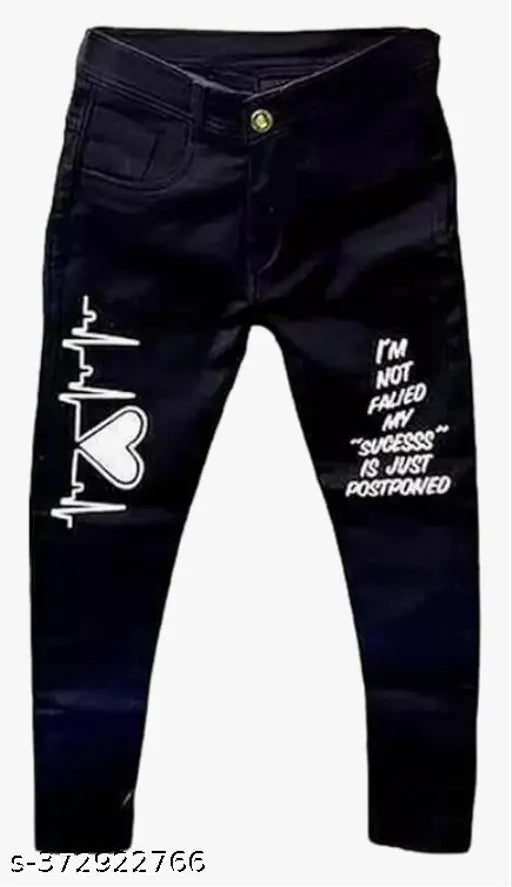 Latest designer white heart denim jeans, men's slim fit with placement print, size options available