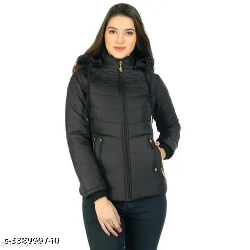 Stylish solid puffer jacket, black