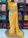 Yellow and black georgette sari with a border