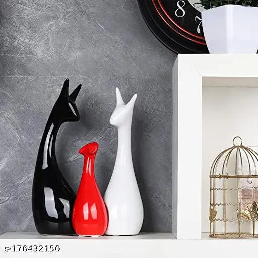 Hand-polished ceramic deer family statue set (Deer Dad, Deer Mom, Deer Baby), traditional and elegant, 6cmx25cmx7cm each, perfect for home decor living room