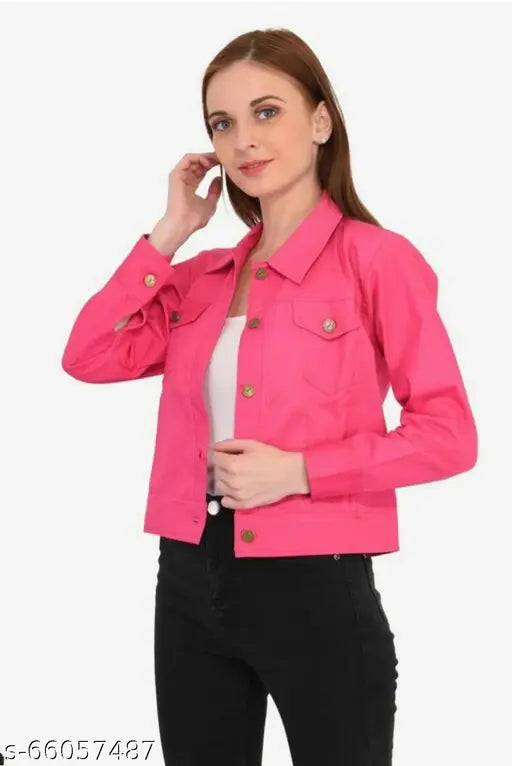 Desi Look Stylish Women's Pink Cotton Blend Jacket & Waistcoat for Girls - Solid pattern, three-quarter sleeves, S-XL sizes available