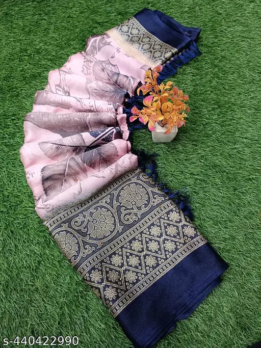 Indian printed net crepe saree with free size (5.5m), paired with georgette running blouse