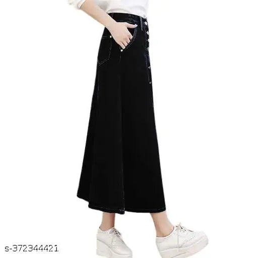 Buttoned side maxi skirt, solid black denim