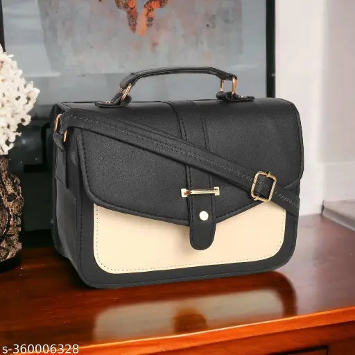 Black leather purse with adjustable strap, multiple compartments and pockets