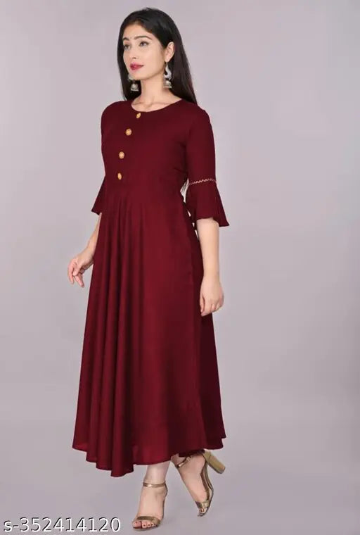 Rayon solid kurti for women, three-quarter sleeves, high-quality Indian-made