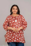 Plus size rayon wine color short kurti, fashionable printed flared design in Indian origin, perfect for accessorized style