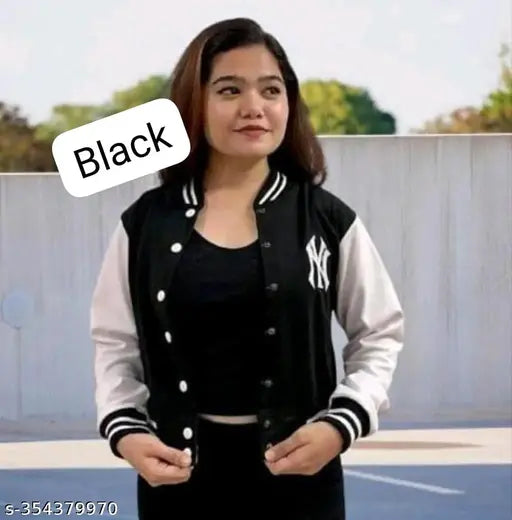 Fleece, colorblocked, long-sleeved NY crop jacket for women, India