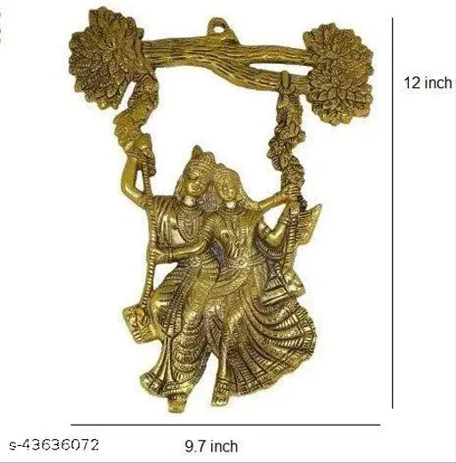 Metal-crafted Radha Krishna Jhula Idol Set, traditionally designed for home, temple, office, and gifting purposes; symbolizing luck, happiness, and prosperity; size L18x9x17 cm