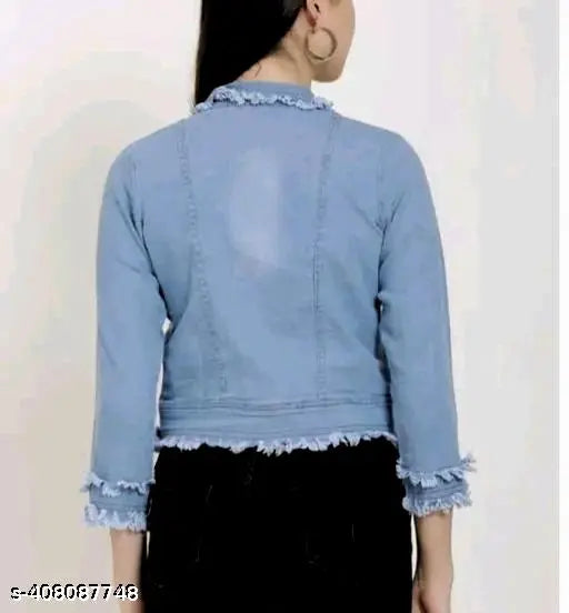Trendy, blue, kid-friendly jean jacket with distressed details