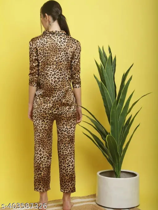 Tiger printed satin night suit for women, premium quality, breathable fabric, exquisite design, India