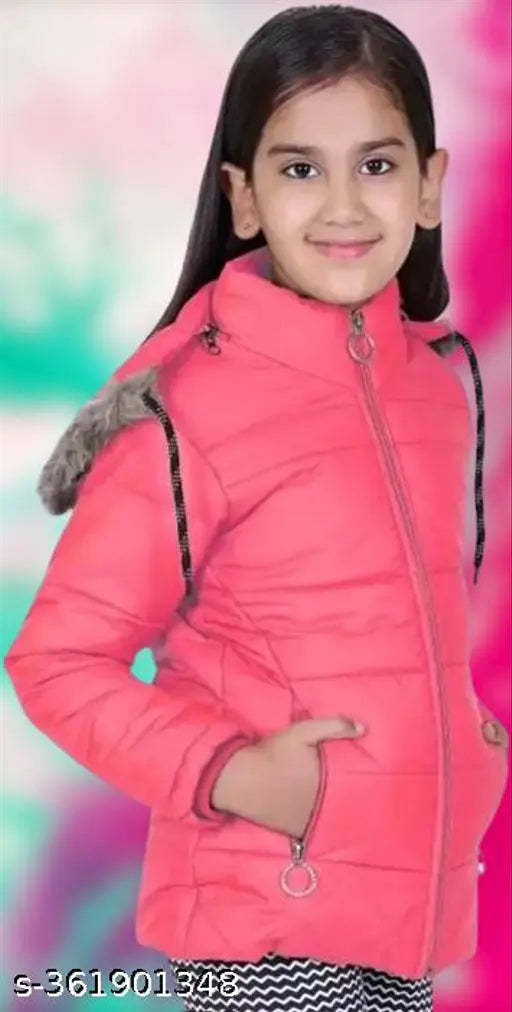 Pink jacket with zipper, girls fashionable winter coat