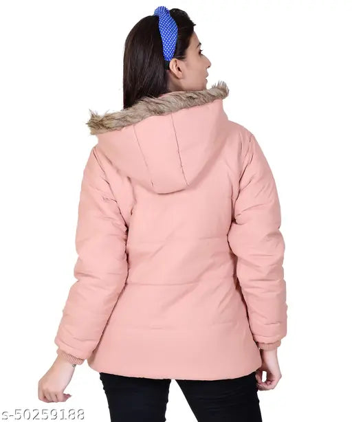 Indian fort nylon winter jacket for women, solid pattern, full sleeve, long sleeves, zip closure