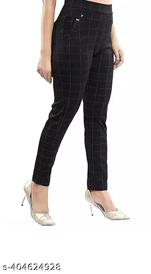 Black checkered Lycra jeggings combo of 2 pack for women's/girls, Savi advanced quality with double pockets and stretchability