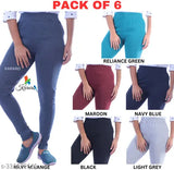 Women's stylish plan jeggings pack of 6, cotton blend solid jeans for affordable quality and comfort. Six versatile pieces with medium durability, ideal for various sizes including 26, 28, 30, 32, 34, and free size, made from recycled hosiery cotton waste. India origin