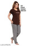 Chocolate brown cotton hosiery women's night suit set: half sleeve t-shirt & pyjama pants, regular fit, 100% cotton, comfortable & trendy sleepwear