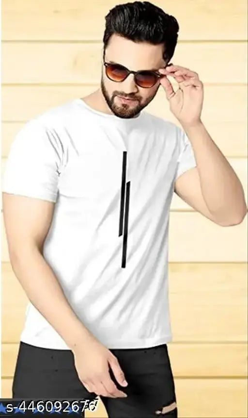 Stylish printed striped polyester half sleeve men's t-shirt for Mem 2 L, casual type