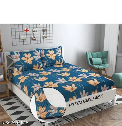 Cotton blend botanical bedding set for double bed, ideal for kids room & living room. Pack includes 1 bedsheet & 2 pillow covers