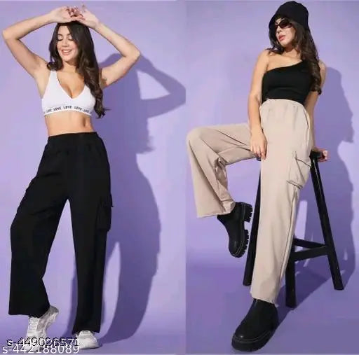 Black women's cargo pants with pockets, casual style