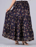 Flower Booti printed long rayon skirt, vibrant pattern for women's fashion, size 24-42