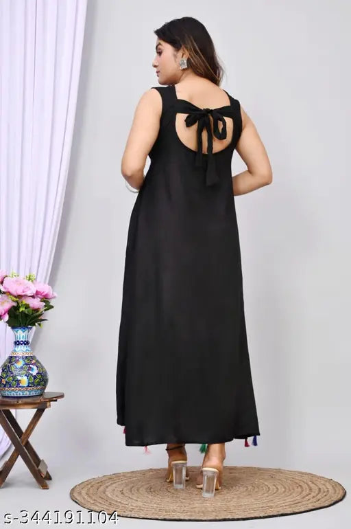 Black rayon anarkali gown with stitched details