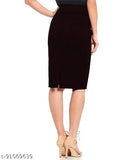 Lyocell knee-length formal pencil skirt with elastic waist band, back slit - NSS