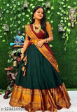 Art Silk South Indian Bridal Girls Lehenga-Choli, unstitched with Zari patterns in solid colors. Shop for various sizes from Shavidr Enterprise
