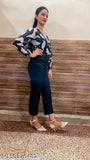 Georgette printed floral jumpsuit, trendy long-sleeve women's fashion, black and floral cotton blend