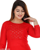 Rayon red embroidery kurta set with palazzos, traditional women's fashion for casual or party wear