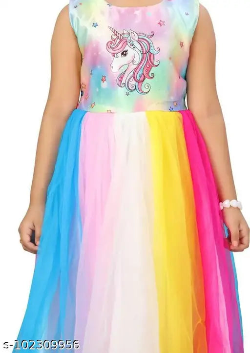 Multi-colored silk blend frock, long length, for girls