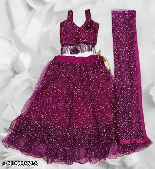 Fully-stitched net Emriodery lehenga choli & dupatta set, Indian traditional wedding dress for 6 months to 10 years