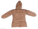 Brown girls hooded jacket style, zip closure